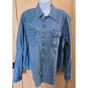 VTG Lauren Jeans Co Ralph Lauren Denim Pearl Snap Western Shirt Embroidered